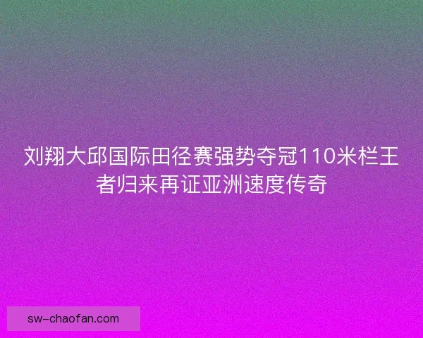 刘翔大邱国际田径赛强势夺冠110米栏王者归来再证亚洲速度传奇